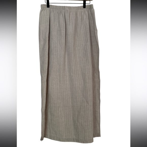 Eileen Fisher Dresses & Skirts - Eileen Fisher Long Linen Skirt Side Slits Elastic Waistband Lagonlook Coastal M